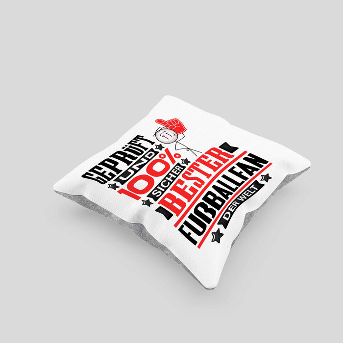 Fußballfan Geschenk Lustiger Spruch für Fußballfan Geschenkidee Bester Fußballfan Der WeltKissen mit Füllung 40x40 (Grau) Grau Trendation