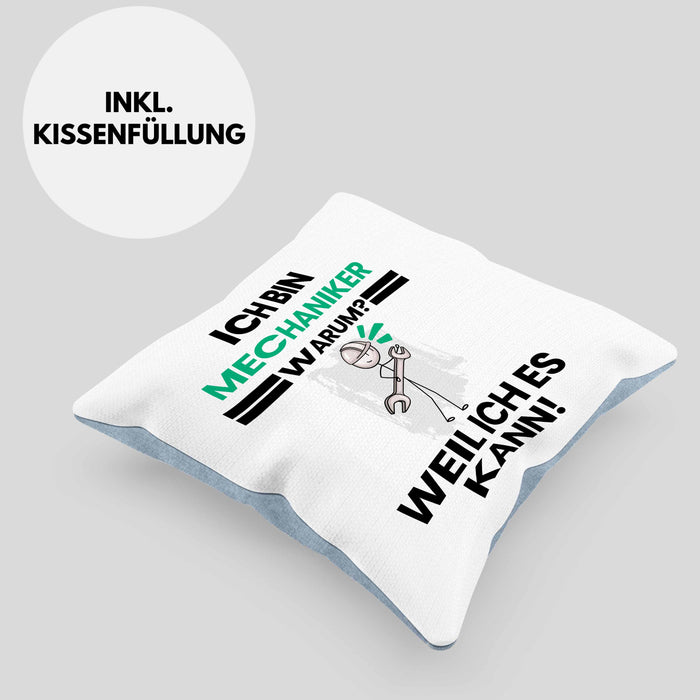 Mechaniker Geschenk Kissen mit Füllung 40x40 Lustiger Spruch Ich Bin Mechaniker Warum Weil Ich Es Kann Geschenkidee Bester Mechaniker Geburtstag (Grau) Blau Trendation