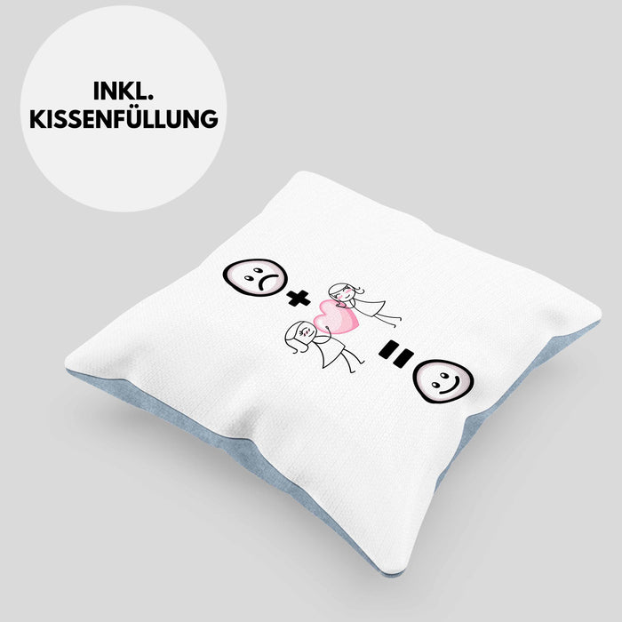 Beste Freundin Lesbisch Kissen mit Füllung 40x40 Geschenk für BFF Beste Freundinnen Lustige Geschenkidee :( + Beste Freundin Lesbisch = :) Geburtstag (Grau) Blau Trendation
