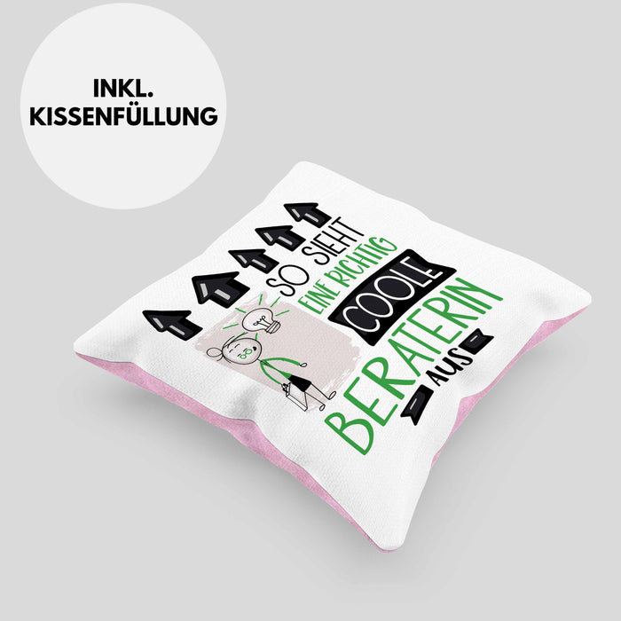 Beraterin Geschenk Kissen mit Füllung 40x40 Lustig Geschenkidee für Beraterin Geburtstag So Sieht Eine Richtig Coole Beraterin Aus Frauen Spruch (Grau) Rosa Trendation