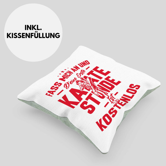 Karate Kissen mit Füllung 40x40 Geschenk Fass Mich An Und Deine Erste Karate Stunde Ist Umsonst (Grau) Grün Trendation