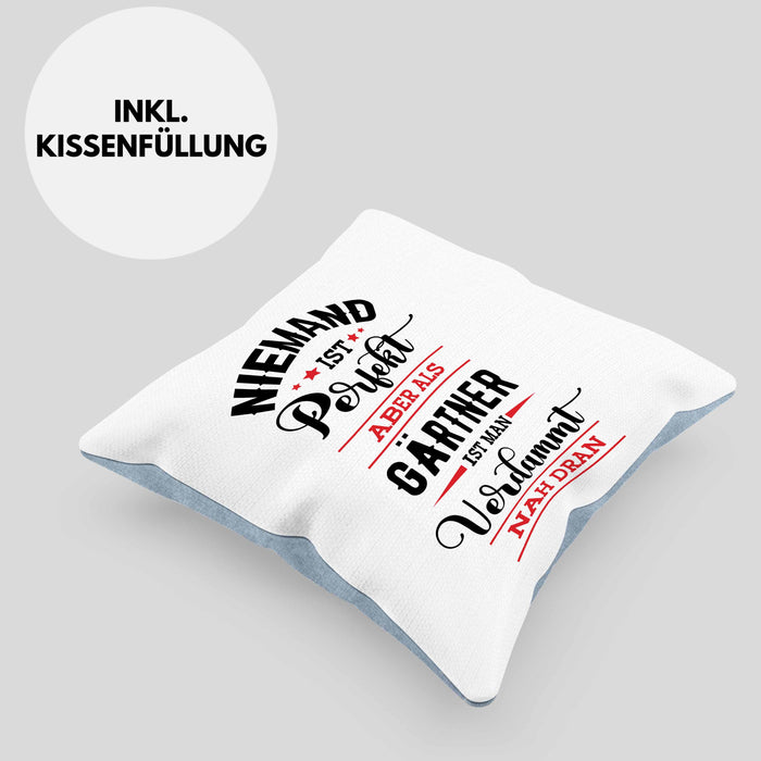 Gärtner Kissen mit Füllung 40x40 Geschenk Hobbygärtner Geschenkidee Niemand Ist toll (Grau) Blau Trendation