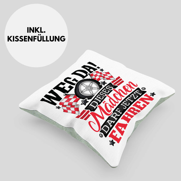 Führerschein Bestanden Geschenk Kissen mit Füllung 40x40 Bestandener Führerschein Weg Da Dieses Mädchen Darf Jetzt Fahren Motorrad Fahrschule (Grau) Grün Trendation