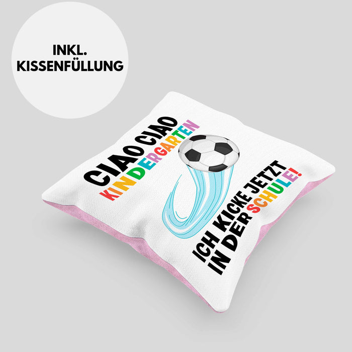 Einschulung Junge Fußball Schulkind Geschenk für Schultüte Füllung Kissen mit Füllung 40x40 Schulstart 1. Schultag Schuleinführung Schulanfang Geschenkidee 2024 (Grau) Rosa Trendation