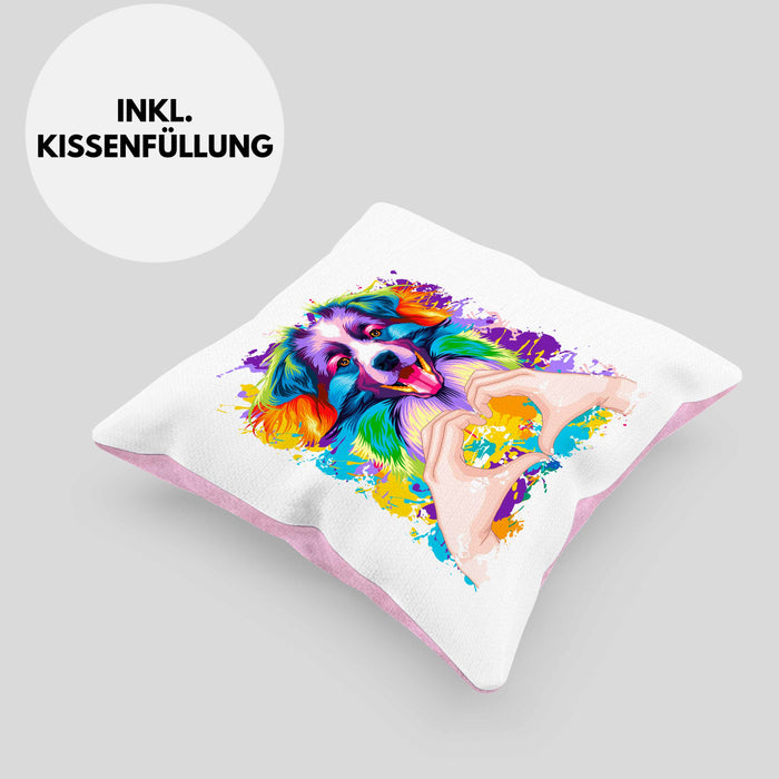 Border Collies Besitzer Farbe Love Kissen mit Füllung 40x40 Geschenk Lustiger Spruch Geschenkidee Border Collies Besitzerin (Grau) Rosa Trendation