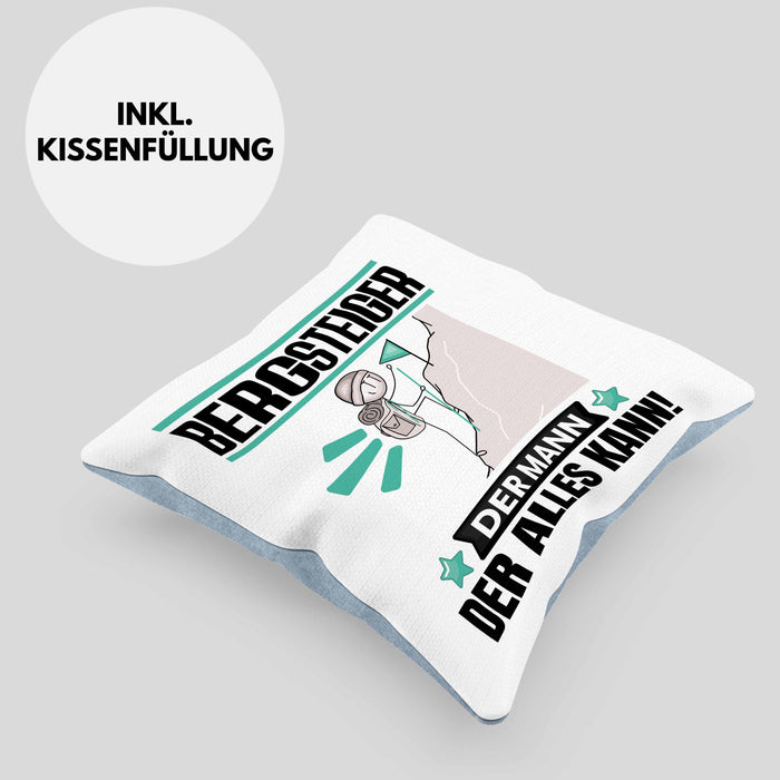 Bergsteiger Kissen mit Füllung 40x40 Geschenk für Bergsteiger Der Mann Der Alles Kann Geschenkidee zum Geburtstag (Grau) Blau Trendation