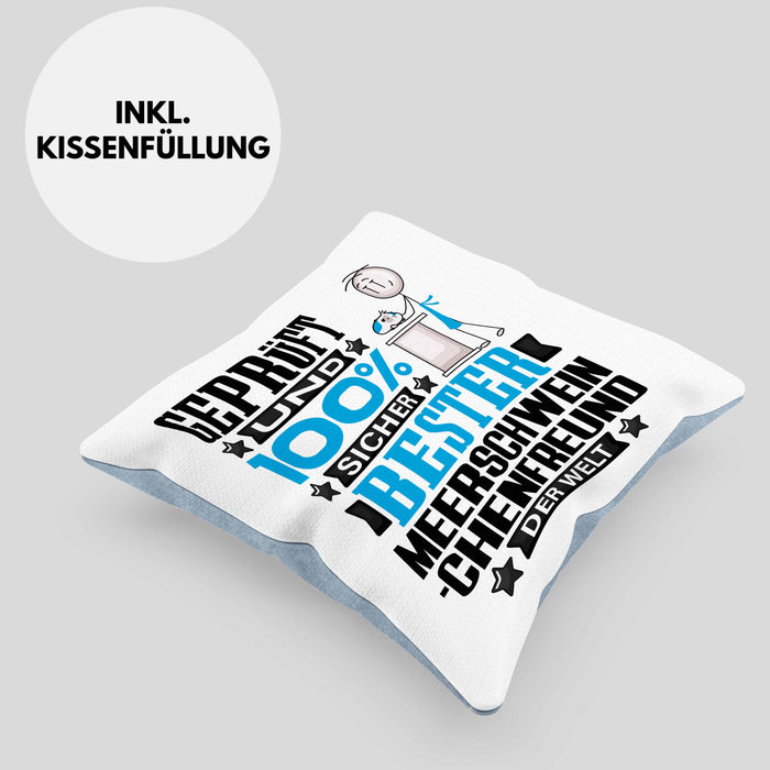 Meerschweinchenfreund Geschenk Lustiger Spruch für Meerschweinchenfreund Geschenkidee Bester Meerschweinchenfreund Der WeltKissen mit Füllung 40x40 (Grau) Blau Trendation