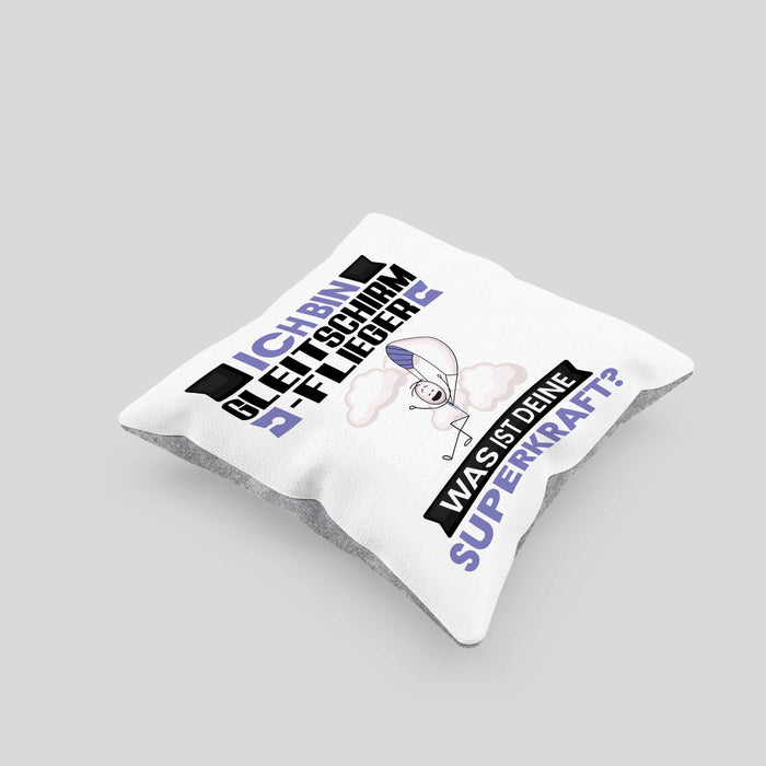 Gleitschirmflieger Kissen mit Füllung 40x40 Geschenk für Gleitschirmflieger Geburtstag Lustiger Spruch Was Ist Deine Superkraft (Grau) Grau Trendation