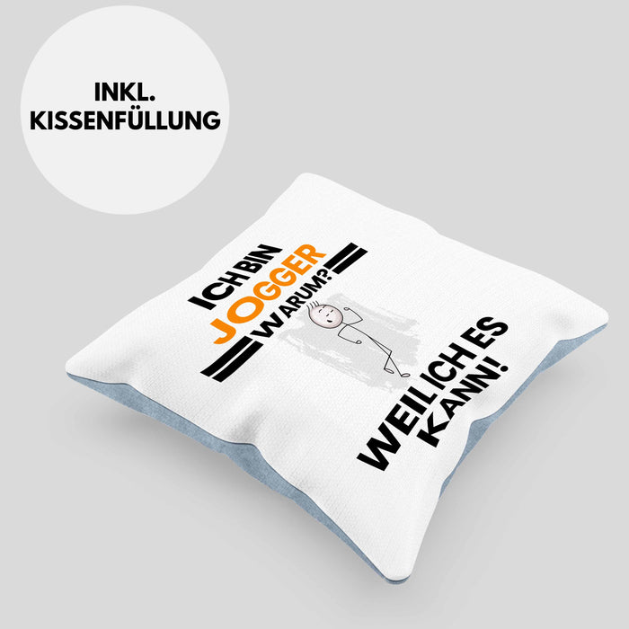 Jogger Geschenk Kissen mit Füllung 40x40 Lustiger Spruch Ich Bin Jogger Warum Weil Ich Es Kann Geschenkidee Bester Jogger Geburtstag (Grau) Blau Trendation