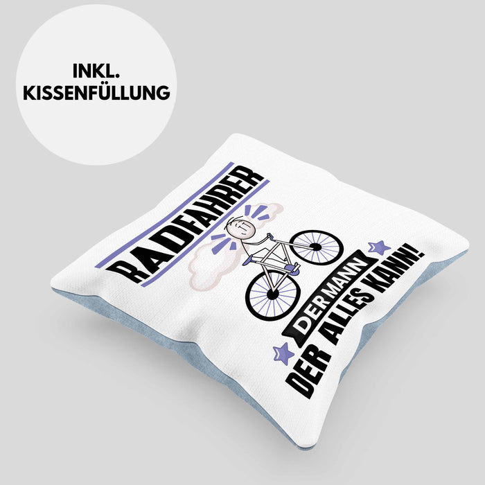 Radfahrer Kissen mit Füllung 40x40 Geschenk für Radfahrer Der Mann Der Alles Kann Geschenkidee zum Geburtstag (Grau) Blau Trendation