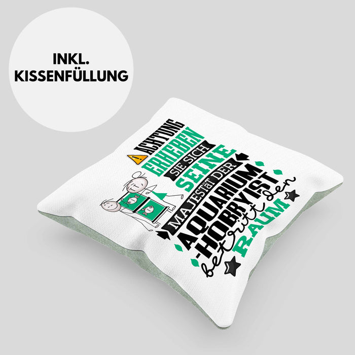 Aquarium-Hobbyist Geschenk Kissen mit Füllung 40x40 Lustiger Spruch Erheben Sie Sich Der Aquarium-Hobbyist Betritt den Raum (Grau) Grün Trendation
