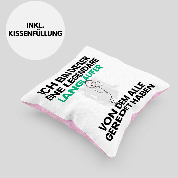 Langläufer Geschenk Kissen mit Füllung 40x40 Lustige Geschenkidee Geburtstag für Langläufer Ich Bin Dieser Legendäre Langläufer Von Dem Alle Geredet Haben (Grau) Rosa Trendation