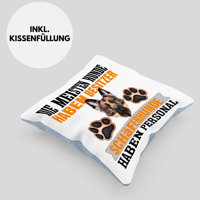 Schäferhund Besitzer Kissen mit Füllung 40x40 Geschenk Lustiger Spruch Geschenkidee Besitzerin Schäferhund Haben Personal (Grau) Blau Trendation