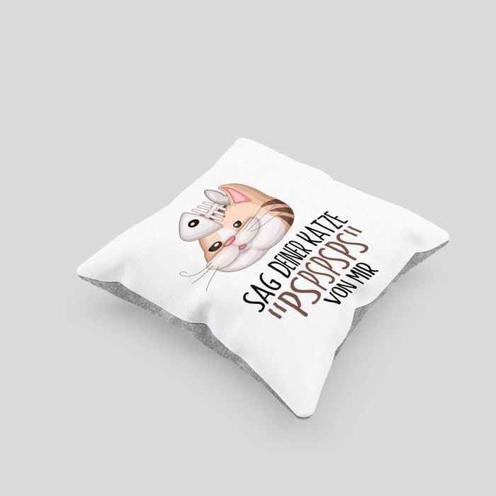Sag Deiner Katze Pspspsps Von Mir Kissen mit Füllung 40x40 Geschenkidee für Katzen-Besitzerin Katzenmama (Grau) Grau Trendation