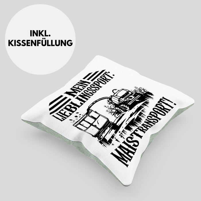 Lieblingssport Maistransport Kissen mit Füllung 40x40 Geschenk Landwirt Bauer Geschenkidee Landwirtschaft Häferl (Grau) Grün Trendation