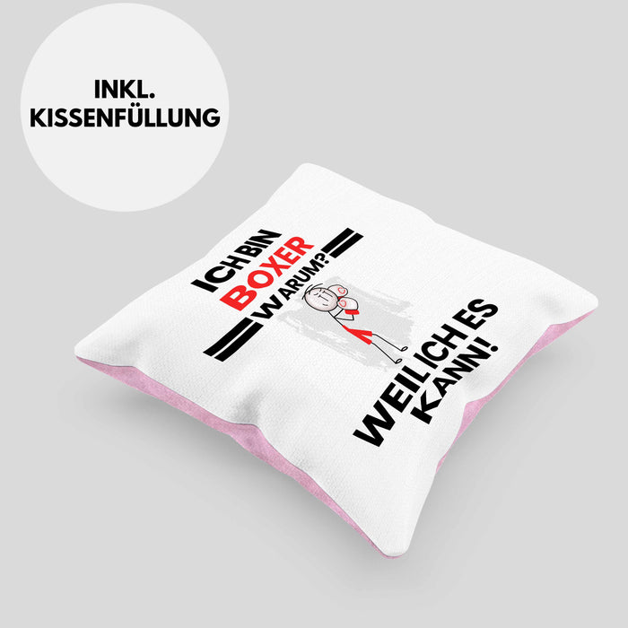 Boxer Geschenk Kissen mit Füllung 40x40 Lustiger Spruch Ich Bin Boxer Warum Weil Ich Es Kann Geschenkidee Bester Boxer Geburtstag (Grau) Rosa Trendation