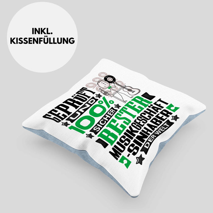 Musikgeschäftsinhaber Geschenk Lustiger Spruch für Musikgeschäftsinhaber Geschenkidee Bester Musikgeschäftsinhaber Der WeltKissen mit Füllung 40x40 (Grau) Blau Trendation