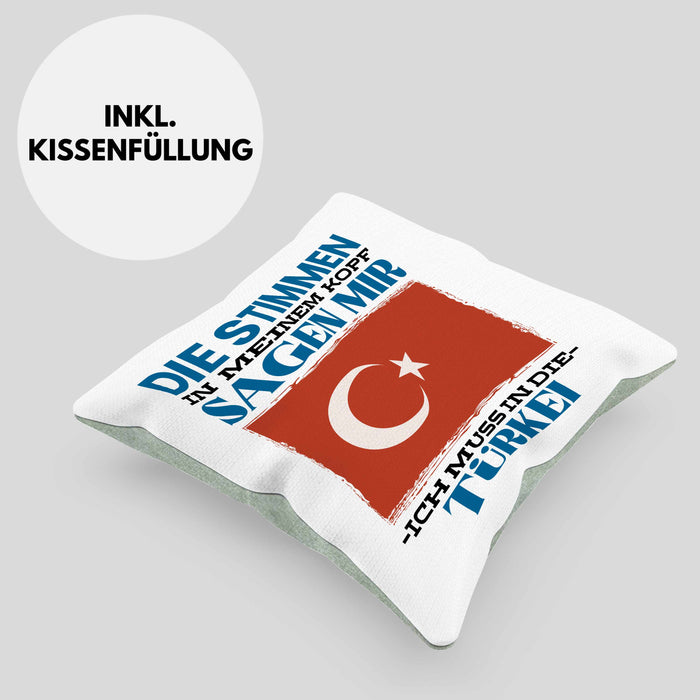 Türkei Kissen mit Füllung 40x40 Urlaub Heimat Geschenk Spruch Türke Geschenkidee (Grau) Grün Trendation