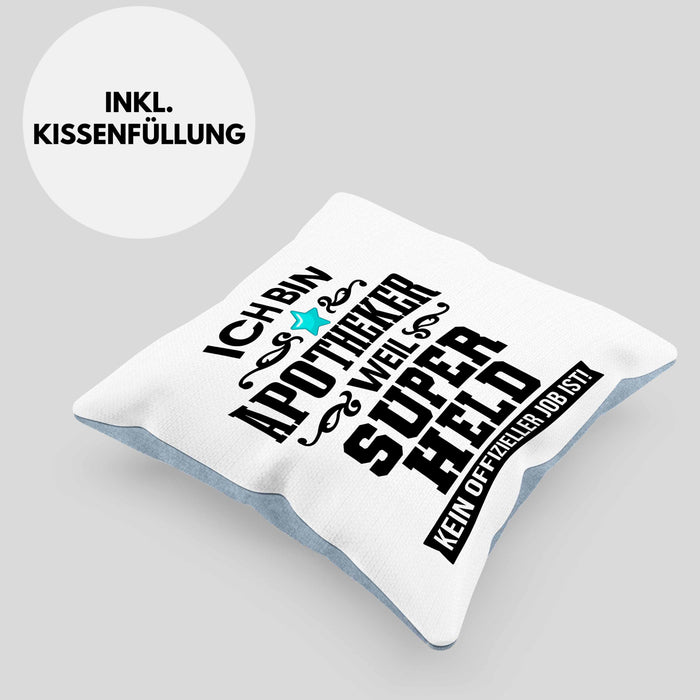 Apotheker Kissen mit Füllung 40x40 Geschenk Bester Apotheker Pharmazeut Arzneikundiger Spruch Lustig (Grau) Blau Trendation