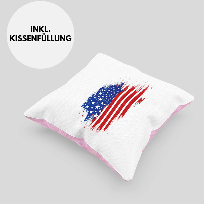 USA Kissen mit Füllung 40x40 Geschenk Amerika Geschenkidee Auslandjahr Vereinigte Staaten Von Amerika (Grau) Rosa Trendation