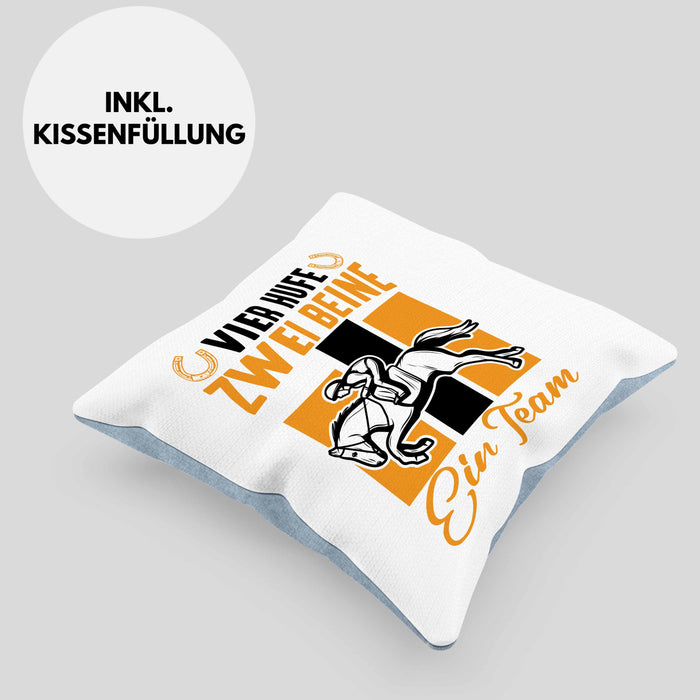 Reiterin Pferd Kissen mit Füllung 40x40 Geschenk Team Vier Hufe Zwei Beine Ein Team Pferde-Liebhaberin Geschenk (Grau) Blau Trendation