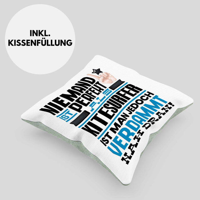 Kitesurfer Geschenk Kissen mit Füllung 40x40 Lustige Geschenkidee für Kitesurfer Geburtstag Niemand Ist Perfekt Aber Als Kitesurfer Ist Man Nah Dran (Grau) Grün Trendation