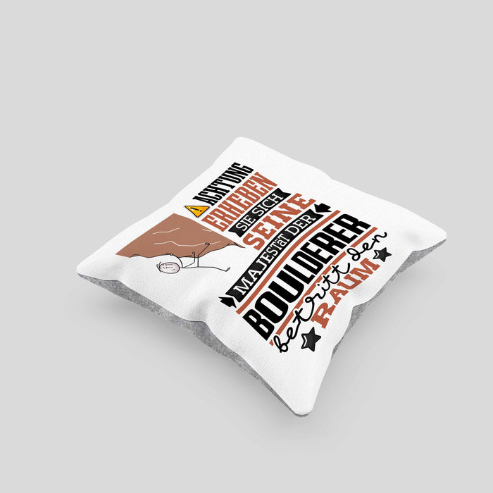 Boulderer Geschenk Kissen mit Füllung 40x40 Lustiger Spruch Erheben Sie Sich Der Boulderer Betritt den Raum (Grau) Grau Trendation
