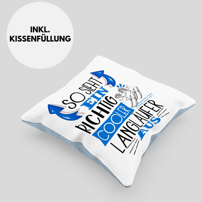 So Sieht Ein Richtig Cooler Langläufer Aus Geschenk Kissen mit Füllung 40x40 Lustiger Spruch Geschenkidee (Grau) Blau Trendation