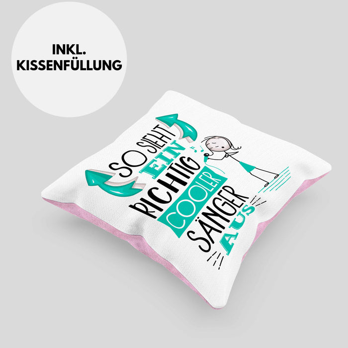 Sänger Kissen mit Füllung 40x40 Geschenk So Sieht Ein RIchtig Cooler Sänger Aus Geschenkidee Lustiger Spruch Geburtstag (Grau) Rosa Trendation
