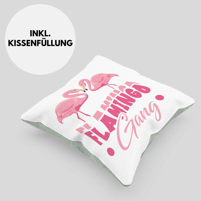 Flamingo Gang Kissen mit Füllung 40x40 Geschenkidee Pinke Flamingos JGA (Grau) Grün Trendation