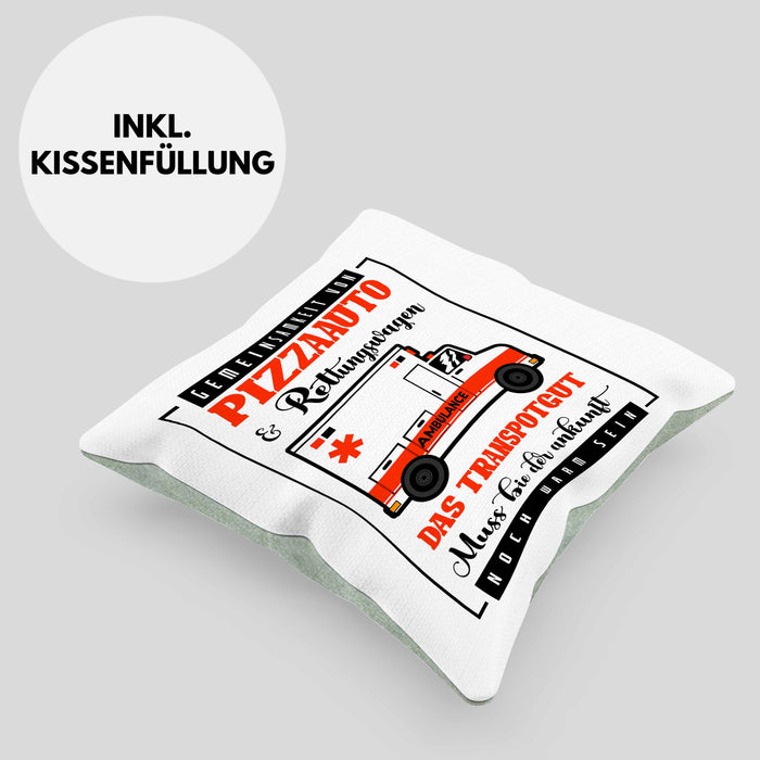 Pizzaauto Rettungswagen Spruch Kissen mit Füllung 40x40 Geschenk Lustiger Gag Spaß (Grau) Grün Trendation