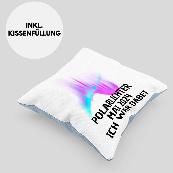 Polarlichter 2024 Kissen mit Füllung 40x40 Geschenk Ich War Dabei Polar-Lichter Polarlicht Heute Nochmal Polarlichter (Grau) Blau Trendation