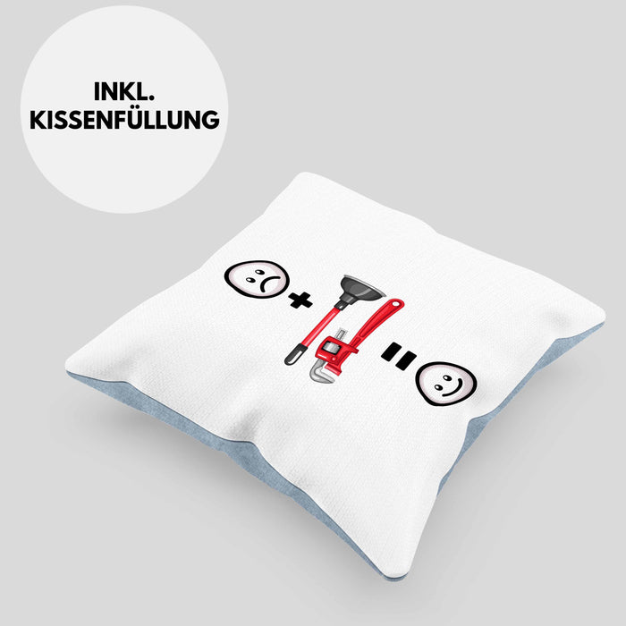 Klempner Kissen mit Füllung 40x40 Geschenk für Klepmner :( + Klostopfen = :) Lustige Geschenkidee Geburtstag (Grau) Blau Trendation