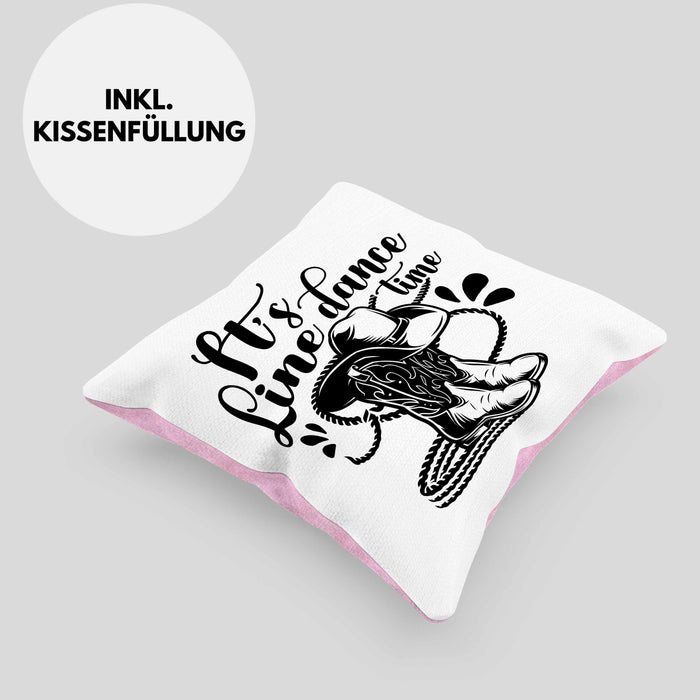 Lustige Kissen mit Füllung 40x40 "It's Line Dance Time" Geschenk Line Dance Fans (Grau) Rosa Trendation
