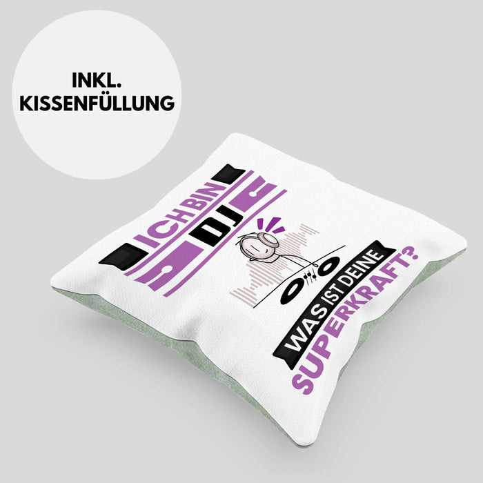 DJ Kissen mit Füllung 40x40 Geschenk für DJ Geburtstag Lustiger Spruch Was Ist Deine Superkraft (Grau) Grün Trendation