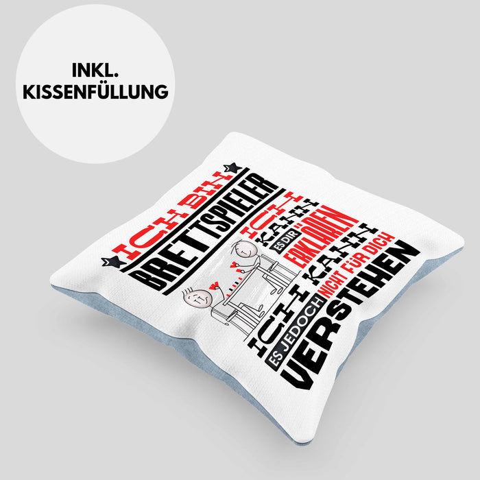 Brettspieler Geschenk Kaffee-Kissen mit Füllung 40x40 Geschenkidee für Brettspieler Ich Bin Brettspieler Ich Kann Es Dir Erklären Jedoch Nicht Für Dich Verstehen Spruch Lustig (Grau) Blau Trendation