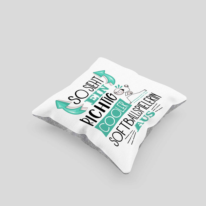 So Sieht Ein Richtig Cooler Softballspielerin Aus Geschenk Kissen mit Füllung 40x40 Lustiger Spruch Geschenkidee (Grau) Grau Trendation