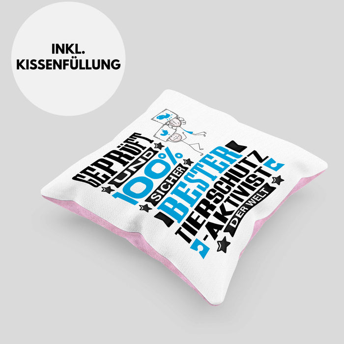 Tierschutzaktivist Geschenk Lustiger Spruch für Tierschutzaktivist Geschenkidee Bester Tierschutzaktivist Der WeltKissen mit Füllung 40x40 (Grau) Rosa Trendation