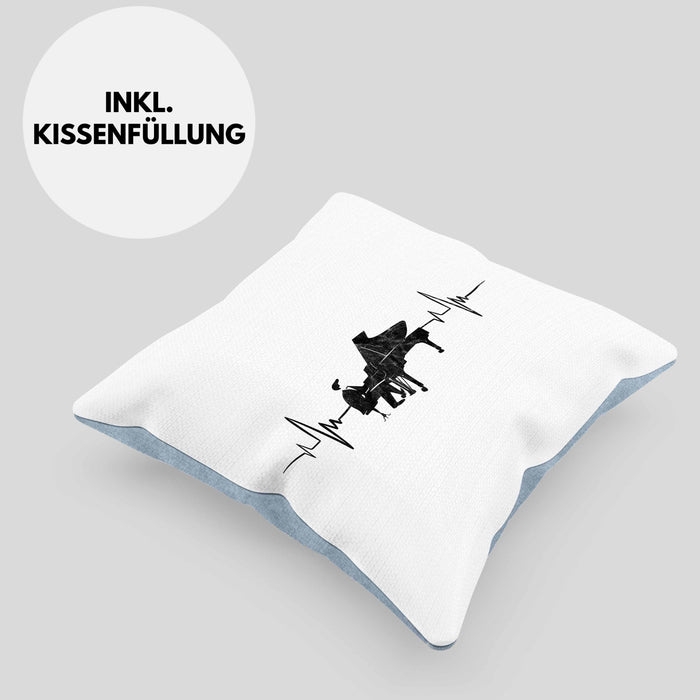 Kissen mit Füllung 40x40 Piano Geschenkidee für Klavierspieler Flügel-Motiv Herzschlag (Grau) Blau Trendation