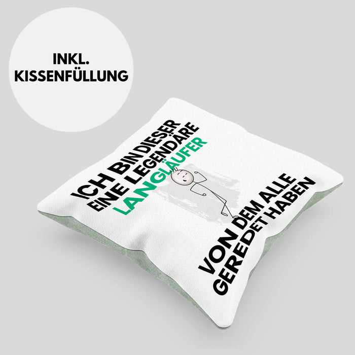 Langläufer Geschenk Kissen mit Füllung 40x40 Lustige Geschenkidee Geburtstag für Langläufer Ich Bin Dieser Legendäre Langläufer Von Dem Alle Geredet Haben (Grau) Grün Trendation