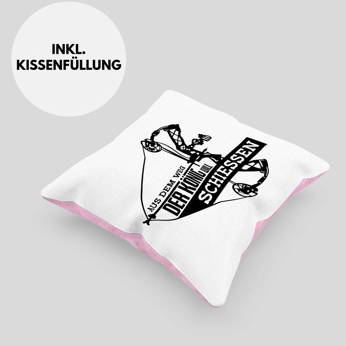 Bogenschießen Kissen mit Füllung 40x40 mit Bogenschütze Spruch - Geschenk für Pfeil und Bogen Fans Aus Dem Weg Der König Will Schießen (Grau) Rosa Trendation