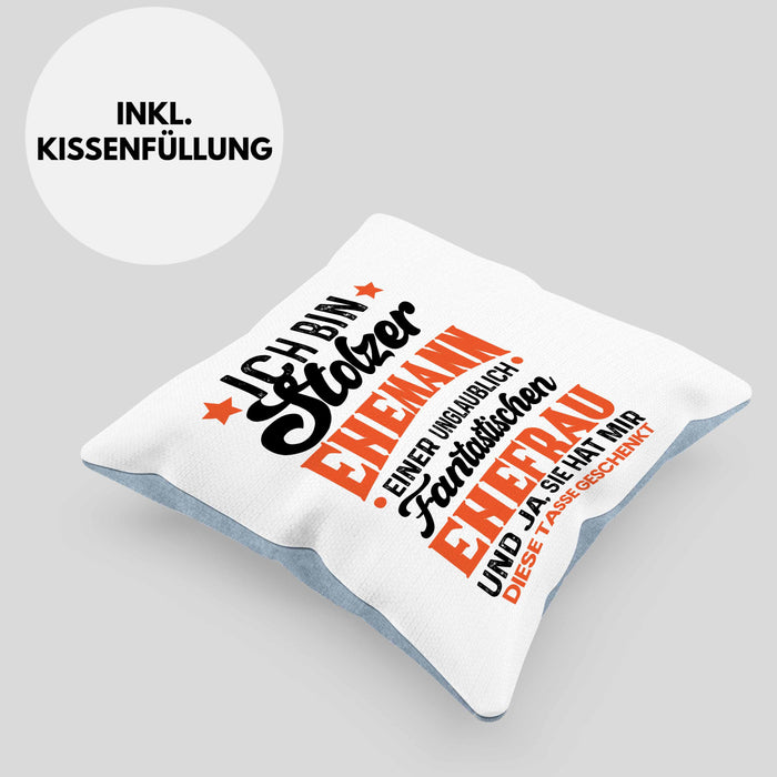 Ehemann Geschenk Kissen mit Füllung 40x40 Ich Bin Stolzer Ehemann Einer Fantastischen Ehefrau Jahrestag Geschenkidee Gag Joke (Grau) Blau Trendation
