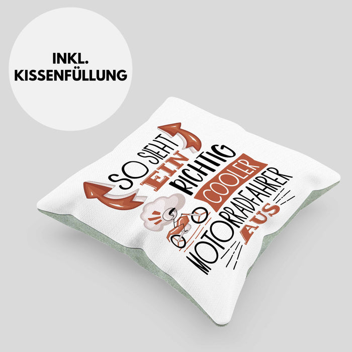 Motorradfahrer Kissen mit Füllung 40x40 Geschenk So Sieht Ein RIchtig Cooler Motorradfahrer Aus Geschenkidee Lustiger Spruch Geburtstag (Grau) Grün Trendation