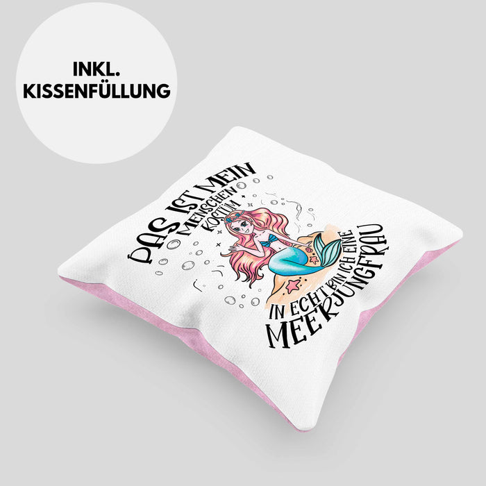 Meerjungfrau Geschenk Kissen mit Füllung 40x40 Mädchen Das Ist Mein Menschen Kostüm In Echt Bin Ich Eine Meerjungfrau Nixe Geschenkidee Mädels (Grau) Rosa Trendation
