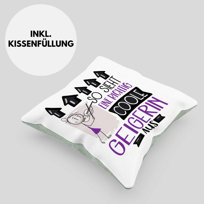Geigerin Geschenk Kissen mit Füllung 40x40 Geschenkidee für Geigerin Geburtstag Weihnachten Spruch So Sieht Eine Richtig Coole Geigerin Aus (Grau) Grün Trendation