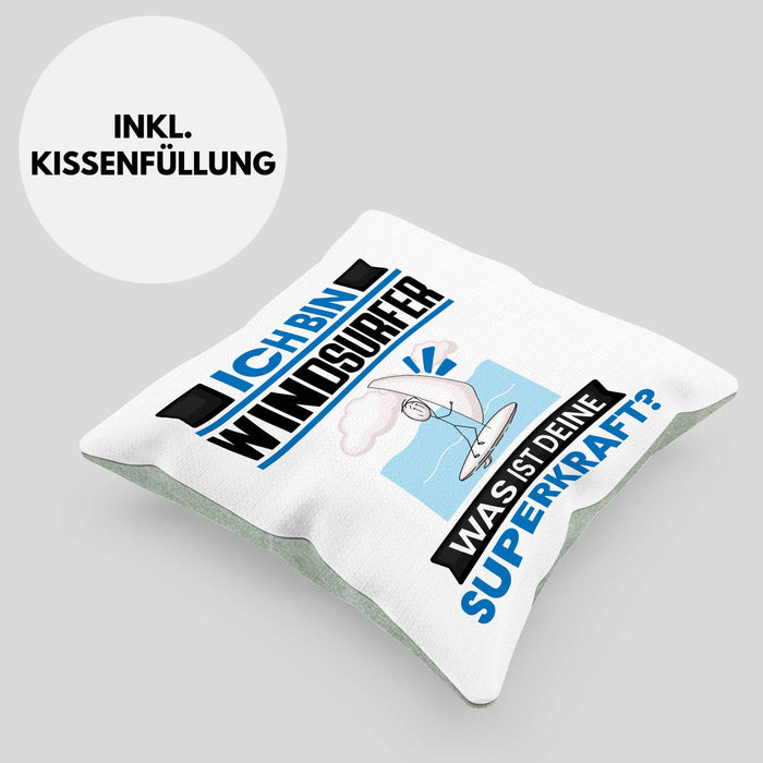 Windsurfer Kissen mit Füllung 40x40 Geschenk für Windsurfer Geburtstag Lustiger Spruch Was Ist Deine Superkraft (Grau) Grün Trendation