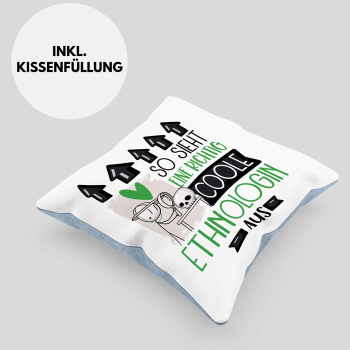 Ethnologin Geschenk Kissen mit Füllung 40x40 Geschenkidee für Ethnologin Geburtstag Weihnachten Spruch So Sieht Eine Richtig Coole Ethnologin Aus (Grau) Blau Trendation