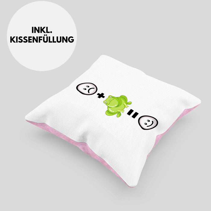 Frosch Kissen mit Füllung 40x40 Geschenk für Frosch-Liebhaber Lustige Geschenkidee :( + Frosch = :) Geburtstag (Grau) Rosa Trendation