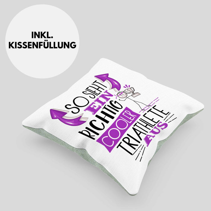 Triathlete Kissen mit Füllung 40x40 Geschenk So Sieht Ein RIchtig Cooler Triathlete Aus Geschenkidee Lustiger Spruch Geburtstag (Grau) Grün Trendation