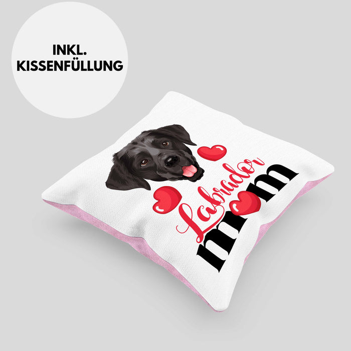 Labrador Besitzer Mom Mama Kissen mit Füllung 40x40 Geschenk Lustiger Spruch Geschenkidee Labrador Besitzerin (Grau) Rosa Trendation